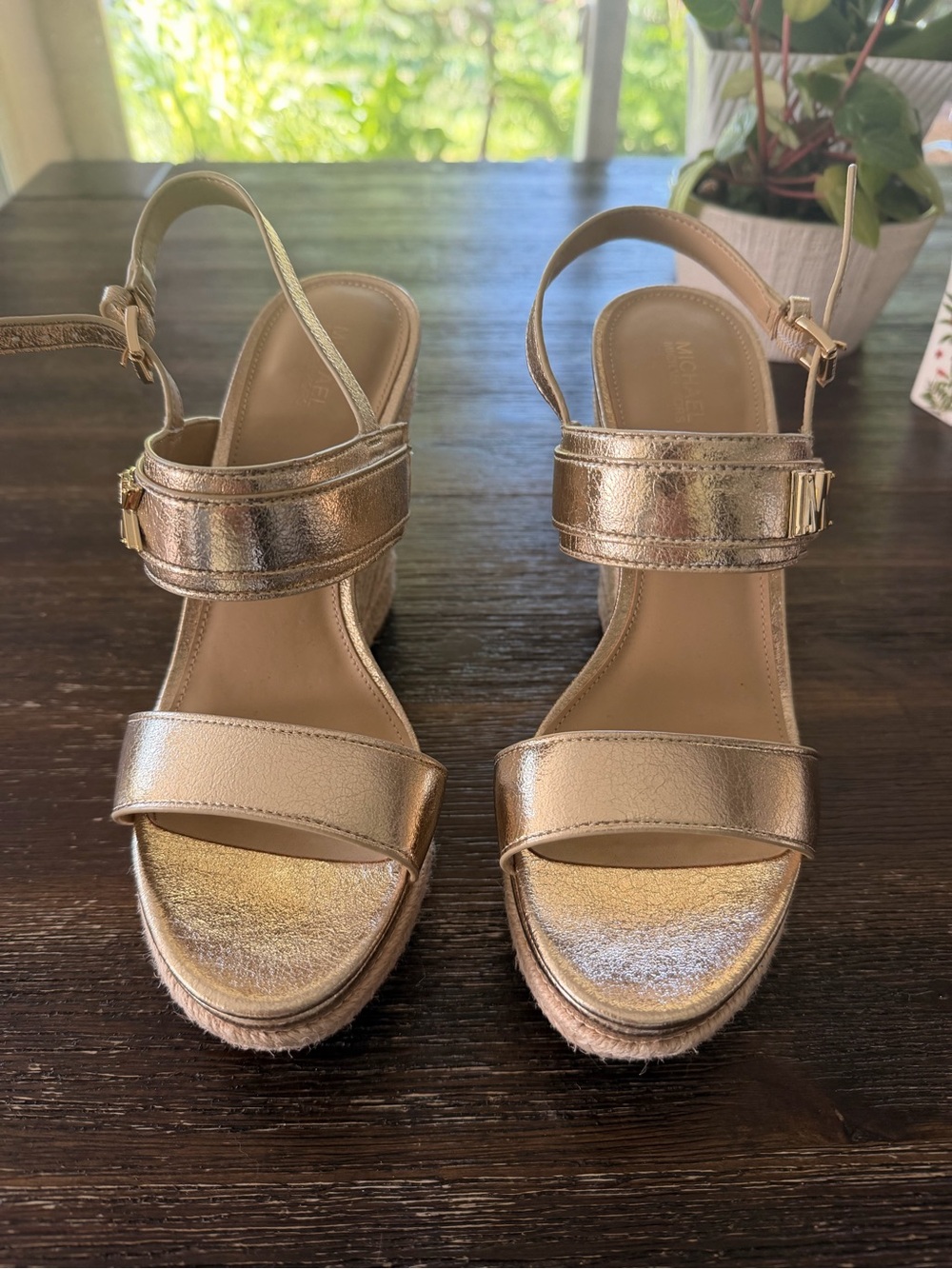 Michael Kors Metallic Gold Wedge Espadrille Sandals size 7